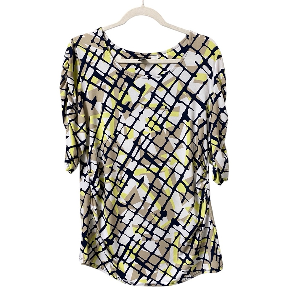 Alfani abstract wearable art funky Print blouse ruched blouse top stretch size L